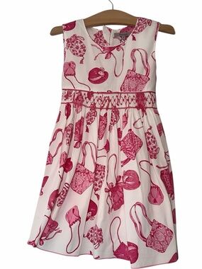 Fleurisse girls pink white purse print smocked dress sz 6 NWT Jolie party time